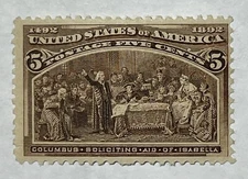 US #234 1883 5c chocolate “Columbus Soliciting Aid of Isabella” MNH ;  $150 SCV