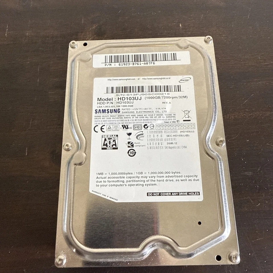 Samsung Spinpoint HD103UJ 1 TB 7200RPM 3.5" SATA Desktop Hard Drive 32mb Cache - Image 2 of 4