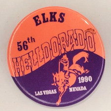 Vintage 1990 Las Vegas Elks "Helldorado" Rodeo Festival Pinback Button w/sticker