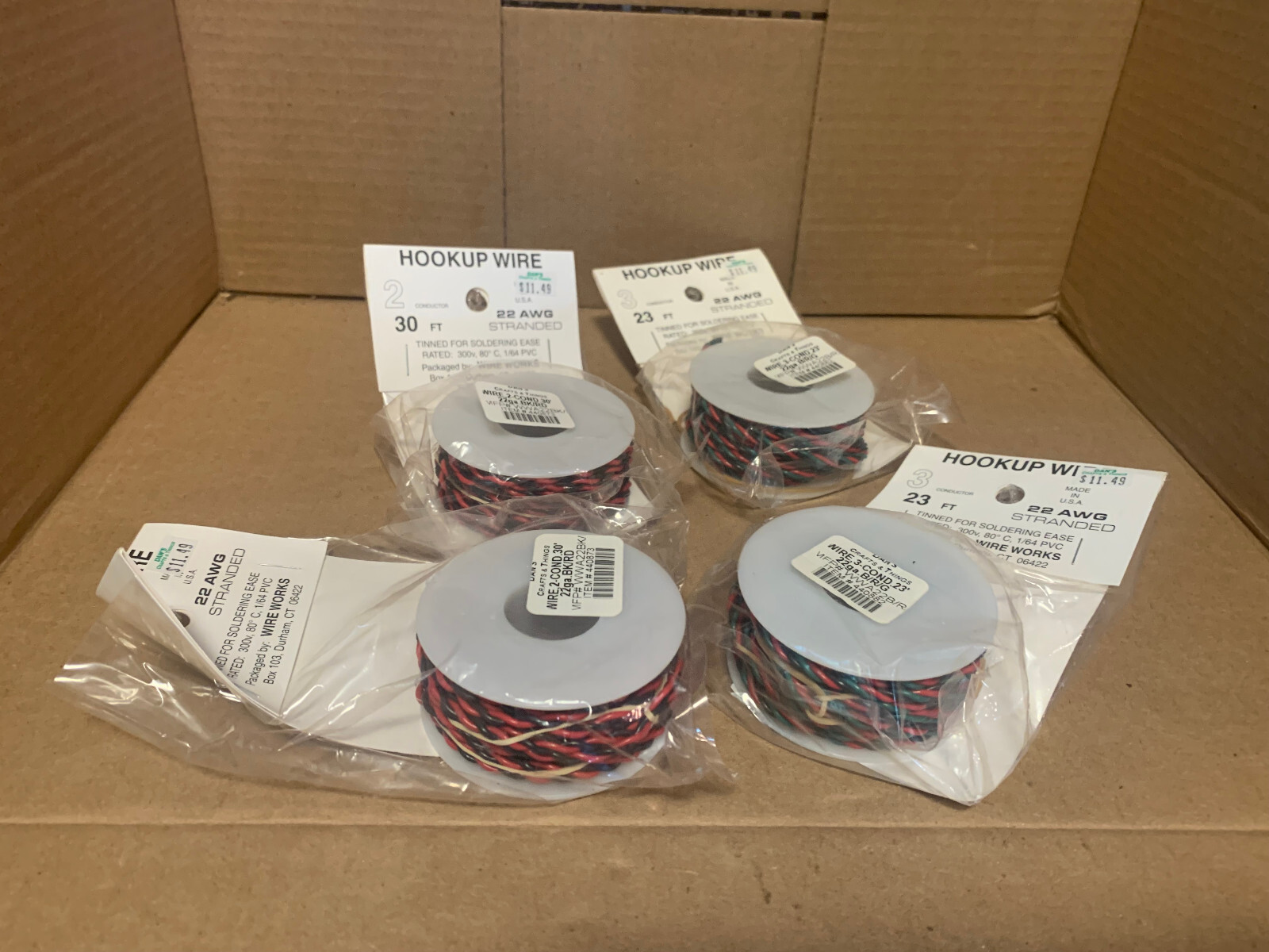 LOT OF 4 22AWG Gauge Stranded Hook Up Wire Kit 23 ft Ea 8 Color UL1007 300 Volt