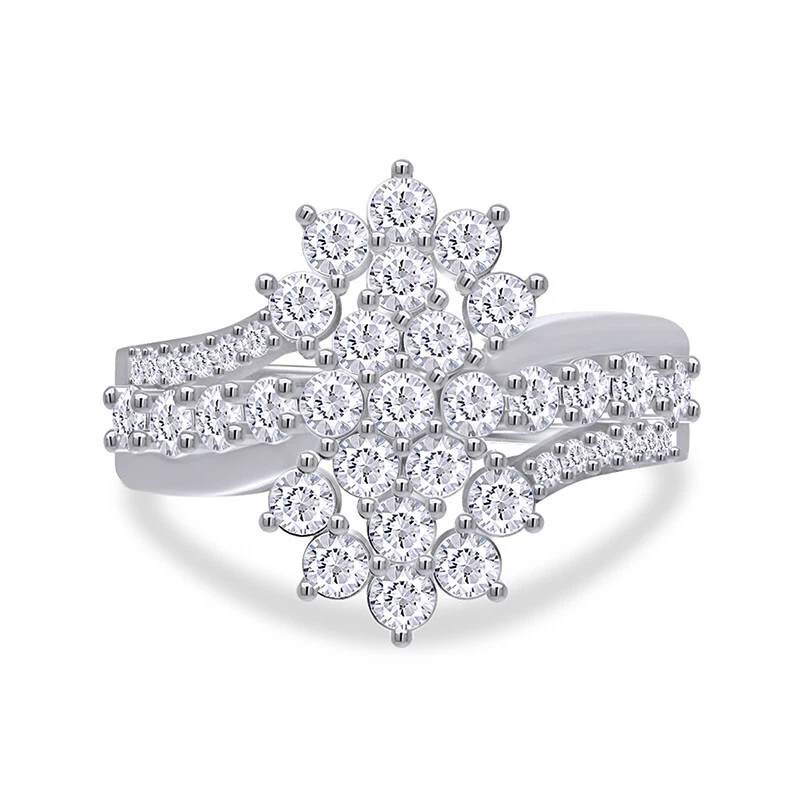 Cocktail Engagement Ring Round Cut Simulated Diamond 14K White Gold Plated 3 CT Foto 2 de 4