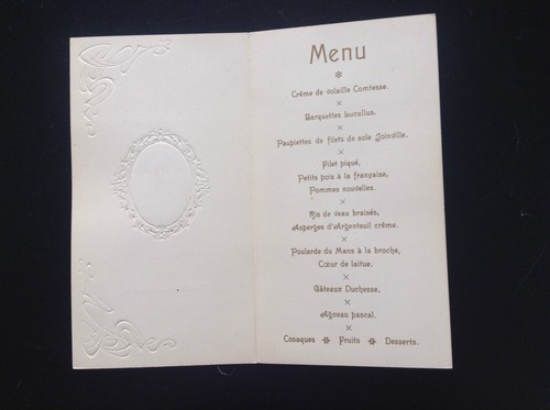Ancien menu 1910 papier gaufré art nouveau - Picture 2 of 2