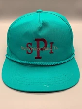 VINTAGE Trucker Hat Cap Leather Strapback Green Yupoong South Padre Island Texas