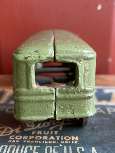 Antique 1920s Cast Iron A.C. Williams Arcade Green FAGEOL BUS Toy W/ Disc Wheels - Picture 5 of 16