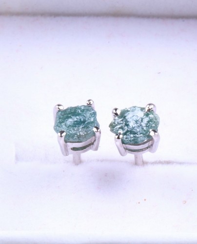 Juego de pendientes de diamantes en bruto de oro blanco de 14 quilates con pe... - Imagen 4 de 8