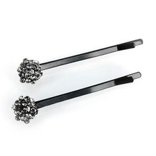 Hand Made Hair Jewelry swarovski crystal Cluster Mini Bobby Pins Set of 2 Black