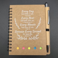 Inspirational Christian Spiral Notebook Journal Tan With Pen Sticky Tabs