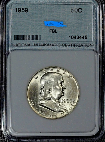1959 Franklin Half $ ,Very Choice BU FBL, National Numismatic Certification, NNC