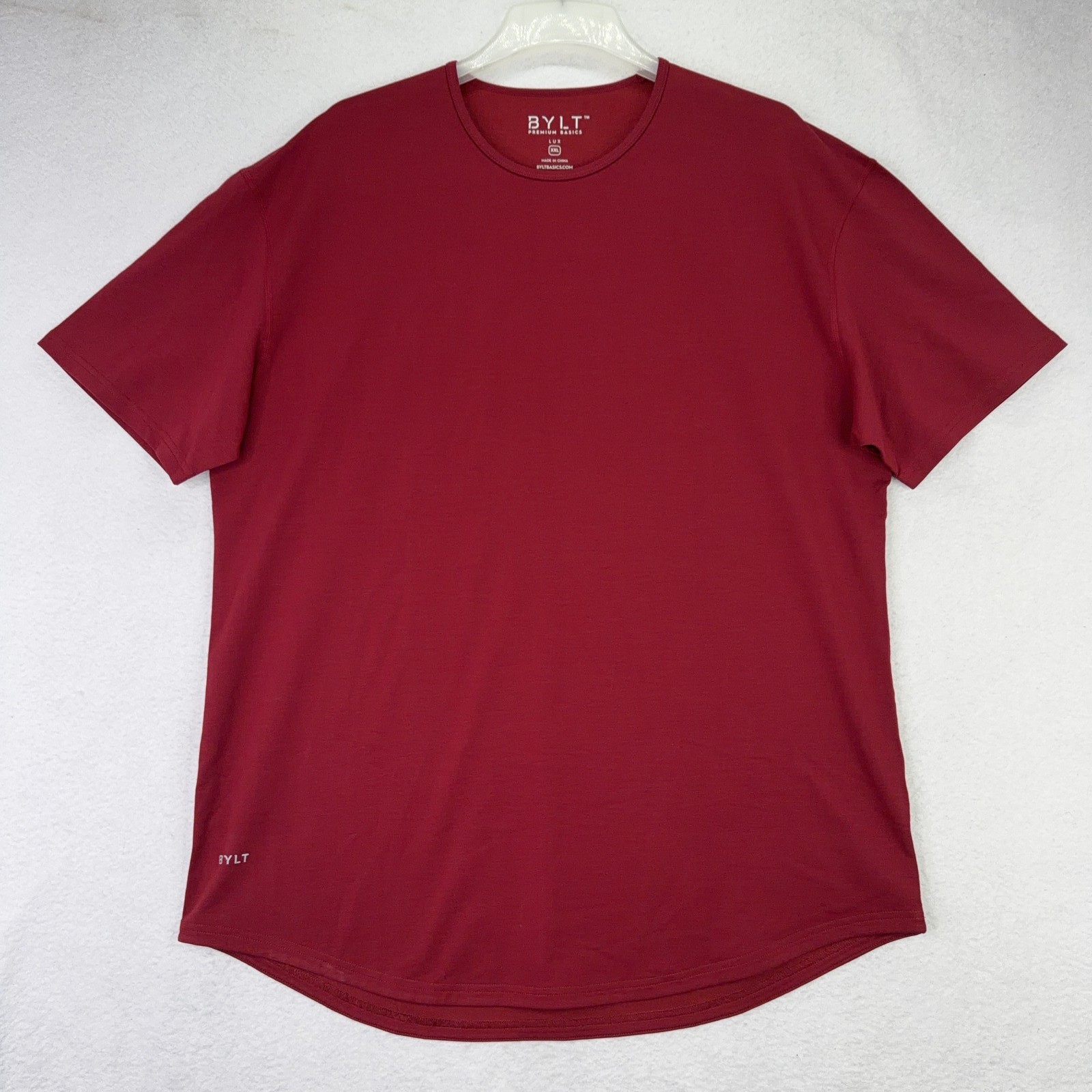 Bylt Mens Drop Cut Lux Tee Shirt 2XL Red Curved Hem Premium Basics Casual
