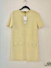 Zara Pastel Yellow Faux Suede Mini Dress Euro Summer Vactation Size S NWT