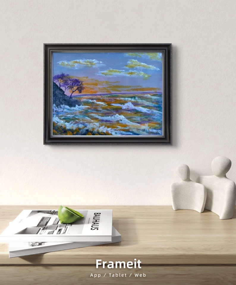 Original Seashore Sunset 9x12 Lienzo Expresionismo Diseño Abstracto Arte Hogar Foto 3 de 4