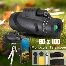 80X100 Zoom HD Lens Monocular Optical Telescopes w/ Tripod  Clip for Cell Phone