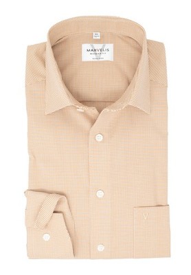 Marvelis men's business shirt modern fit Kent collar long sleeve checked Brown