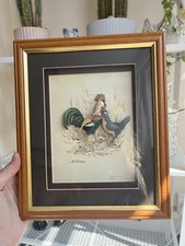 Vintage 3D Shadowbox Rooster Hen Framed Rustic Art Farmhouse Country Cottage