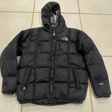 North Face 550 Reversible Down Jacket Black Plaid Boys Size L 14/16