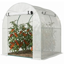 Outsunny Walk in Polytunnel Greenhouse with Roll-up Window and Door, White