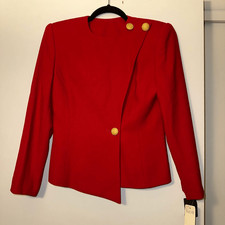 Kasper ASL Petites Size 4 Red 100 Wool Long Sleeve Button Blazer Jacket NWT