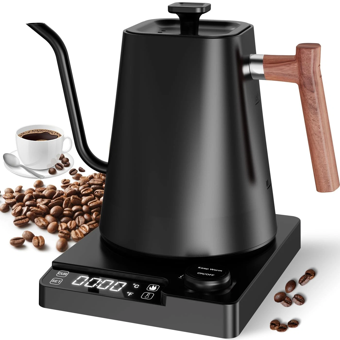 1L Electric Gooseneck Kettle - Coffee & Teapot, Digital Display, Stainless Steel