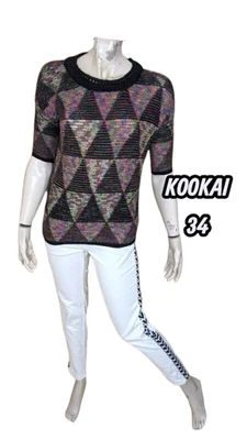Kookai Taille 34 Superbe pull manches courtes femme noir multicolore - Photo 1/4