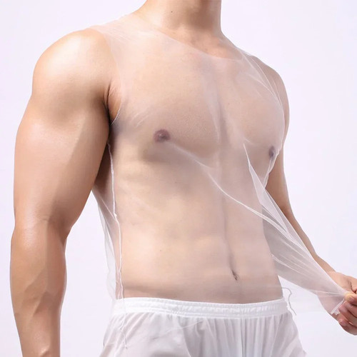 Brand New Men T-Shirt Vest See Through Sleeveless Solid Color T-Shirt Tank - Picture 26 of 28