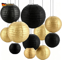 Mivide 16Er Papierlaternen Set Schwarz Gold, Papierlampions Deko 10 15 20 25 Cm,