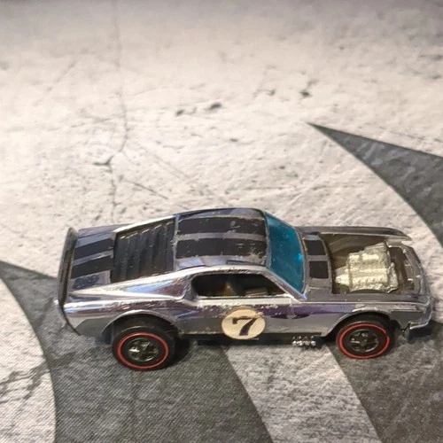 Hot Wheels Mustang Boss Hoss Redline Wheels 1969 Silver Black Diecast Car