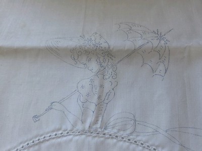 VTG Herrschners #9425 ''COLONIAL GIRL'' Hemstitched Pillow Case W/Instructions