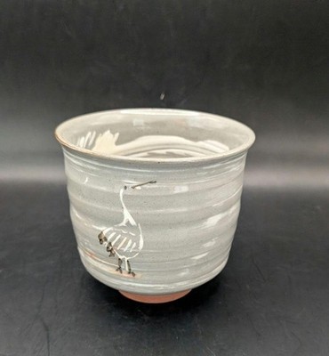 Hagiyaki Matcha Tea Bowl Teaware Standing Crane Japanese Pottery Used