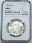 1962-D Franklin Half Dollar NGC MS64 90% FBL Frosty Just Graded New Holder #F260