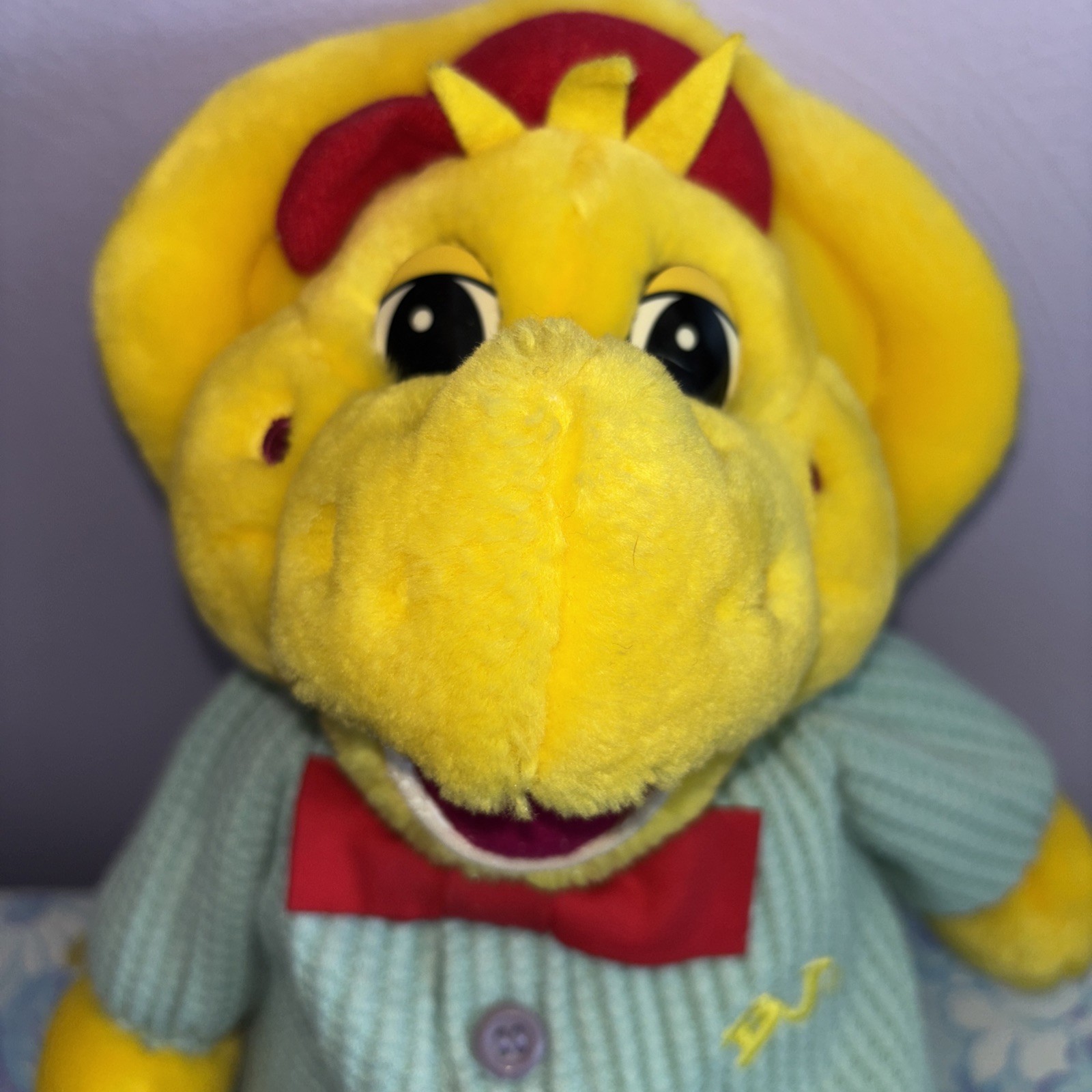 Vintage BJ Bedtime Barney Plush Yellow Dinosaur Thermal Pajamas Bean Bag Toy