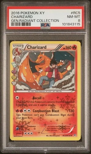 CHARIZARD POKEMON RC5/RC32 2016 GEN RADIANT HOLO ENGLISCH PSA 8