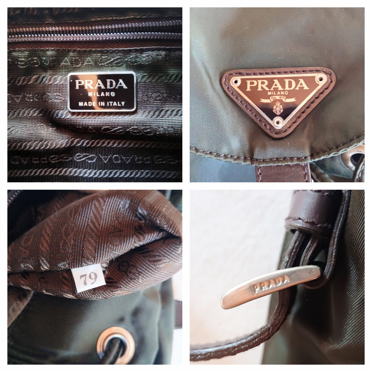 Good Condition PRADA Old Nylon Drawstring Backpack Lightweight Bag Olive Khaki G thumbnail 8