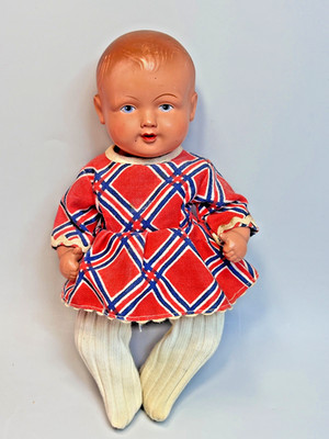 Antique German Schoberl & Becker Cellba Celluloid Baby Doll Toy w/Clothing