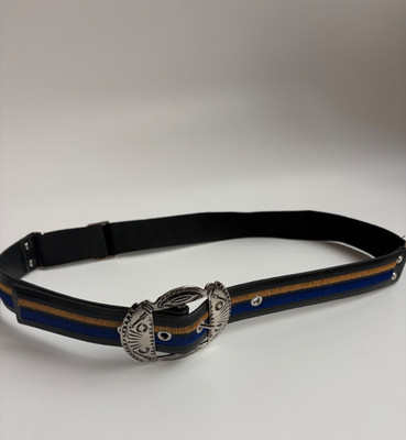Toga Pulla Archives Blue Leather Western Belt Silver Metal Buckle & Embroidery S