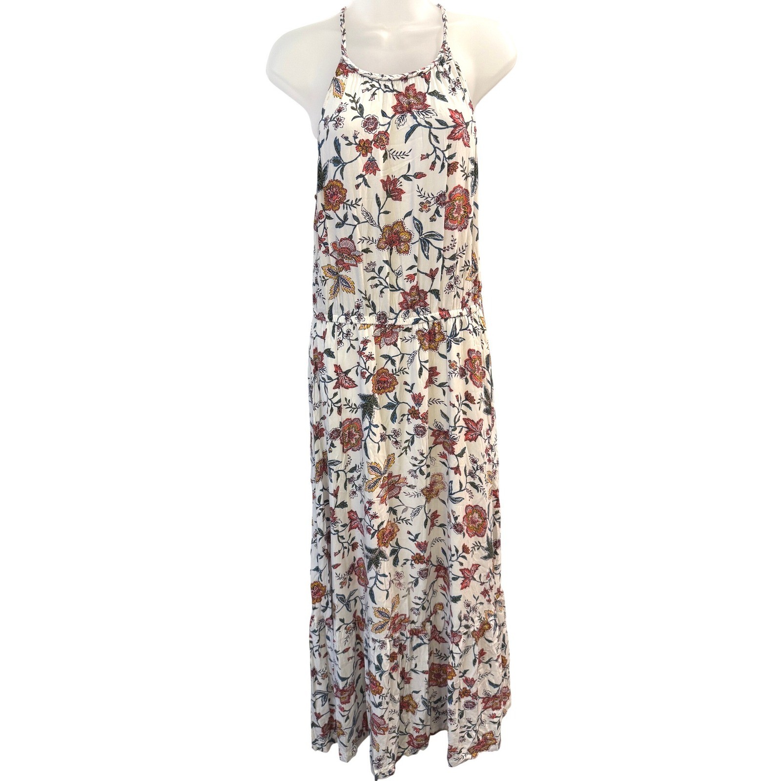 Old Navy Womens Floral Halter Maxi Dress White M Boho Cottagecore Sun Flowy Med