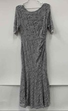 XSCAPE Women's Gray Lace Short Sleeve Ruched Mermaid Gown Dress Size 12P