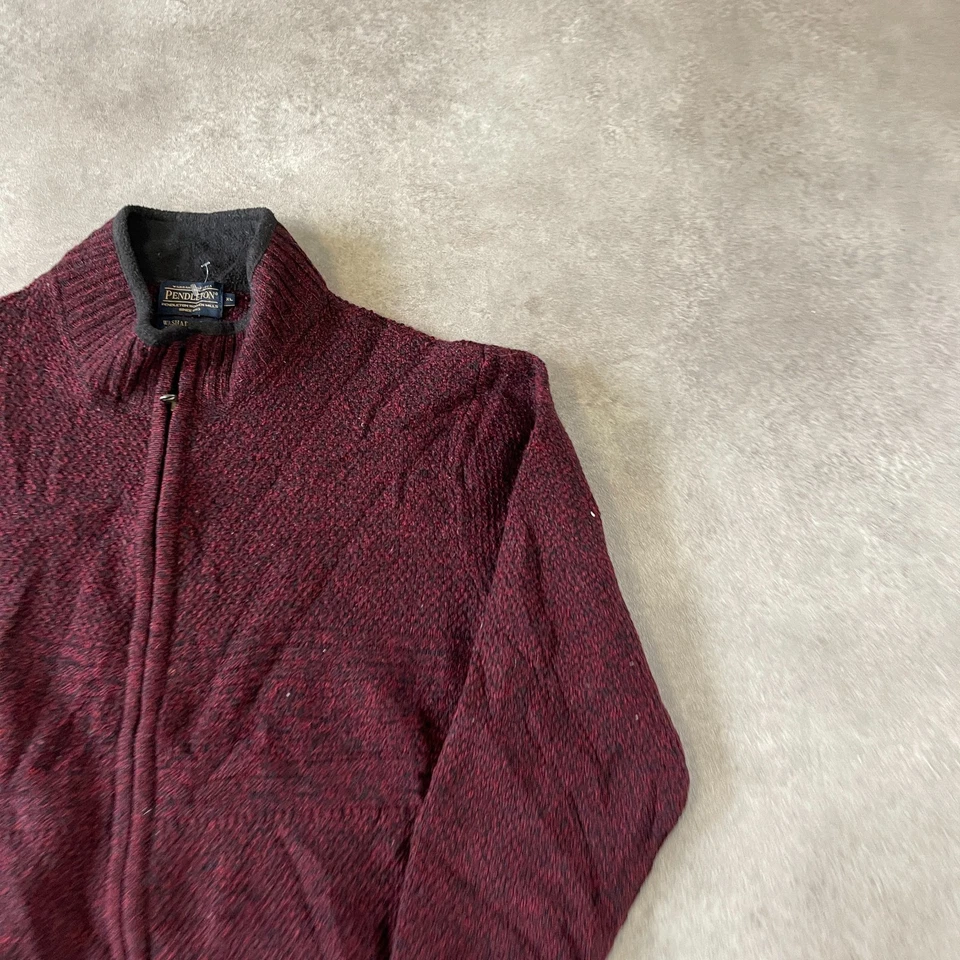 Pendleton Knit Jumper Mens XL Full Zip Vintage Laine Wool Sweater Red - Image 2 of 4