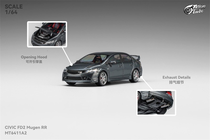 Micro Turbo 1:64 Civic FD2 Mugen RR metallic grey Diecast Model