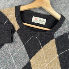 Pringle Of Scotland Sweater Mens XL Gray Argyle Wool Cotton Made Scotland