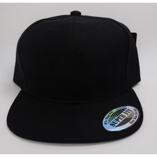 Super Fit Black Snapback Hat Flat Brim Baseball Cap One Size Adjustable New