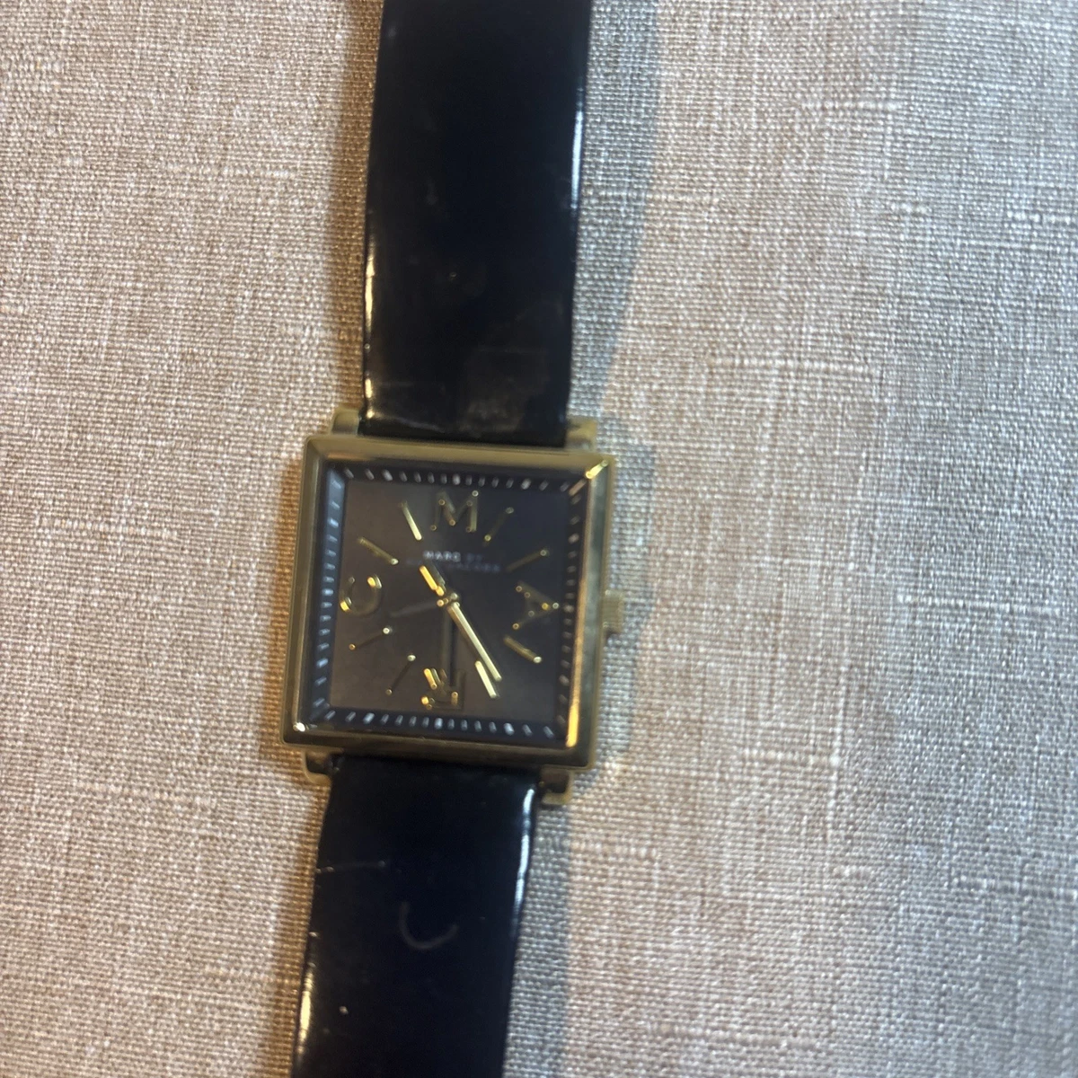 Marc Jacobs Gold Crystal-Trim Rectangular Watch with Black Strap Marc by Marc Jacobs Vic Strap 30MM Watch - black/gold  main image 3