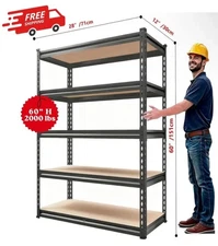 Storage Shelving Unit heavy duty Rack 5-Tier Adjustable 2000lbs Load 60''H 5ft