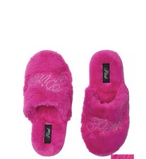 New Victorias Secret PINK Slippers Faux Fur Bling Size Small 5/6 Cozy NWT
