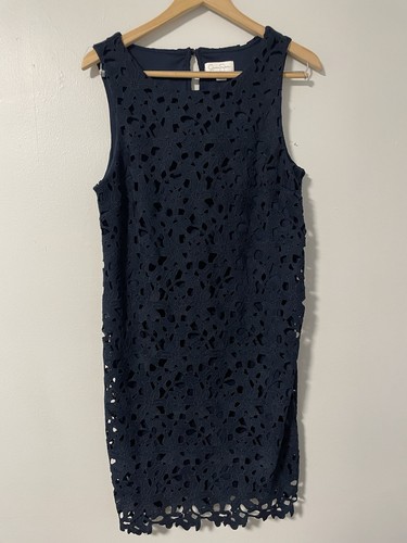 Jessica Simpson Navy Blue Floral Lace Cocktail Party Sheath Knee-Length Dress 10 - Picture 1 of 9