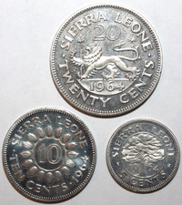 Sierra Leone 3 Proof Coins 1964 5 10 20 Cents KM 18 19 20 Africa Five Ten Twenty
