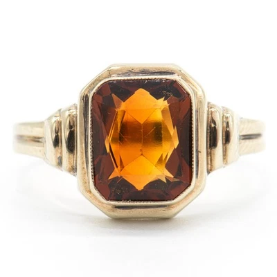 Gr. 55 - Art déco Citrin (Goldtopas) Damenring in Gelbgold 333/8K - Bild 1 von 4