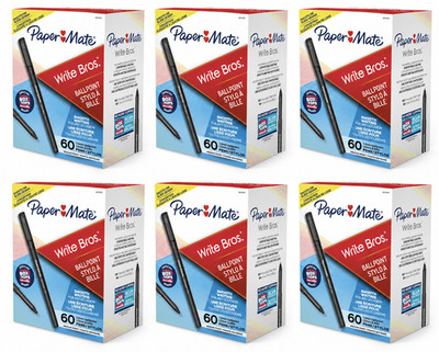 Paper Mate Ballpoint Pens, Black Pens, Medium (1.0mm) 6 Pack Total 360 Count