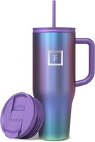 Thermobecher Trinkbecher Edelstahl Vakuumisoliert Mit Strohhalm Und Griff 1,2L