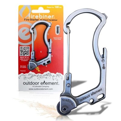 OUTDOOR ELEMENT Firebiner 6-in-1 Fire-Starting Carabiner EDC Emergency Multit...