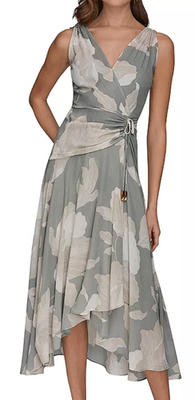 NWT Donna Karan NY Faux-Wrap Sleeveless Dress, 10, Weathered Sage/Cream,  $189 | eBay